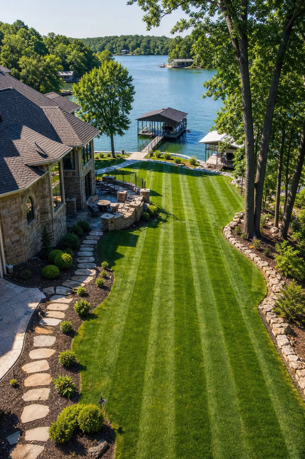 Finished Lake of the Ozarks lawn with lake view